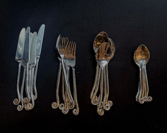 Vintage French Swirl Twist Flatware Set - 24 Piece Stainless Steel