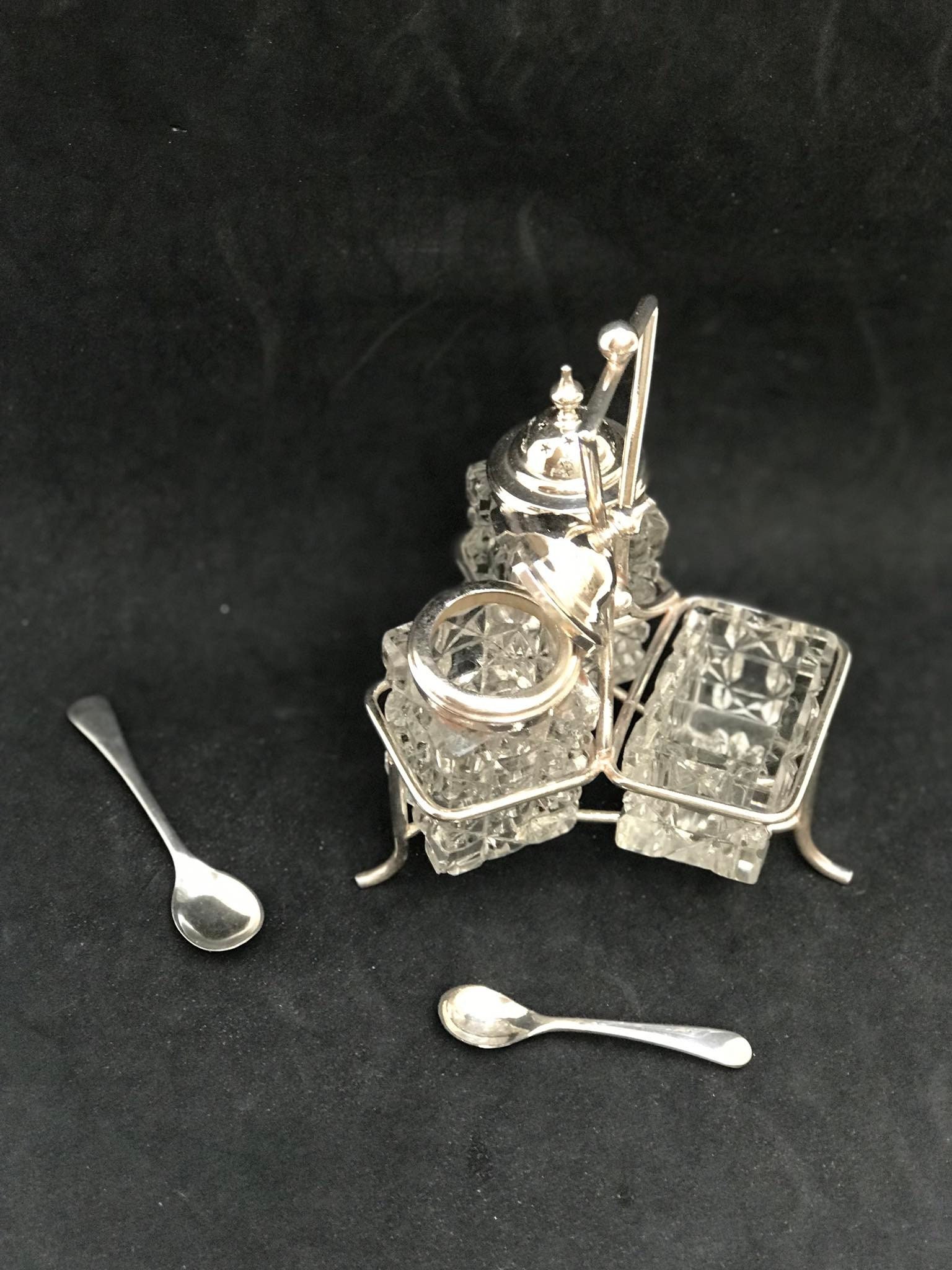 Spice Cruet Holder Caddy condiment Set Victorian silver plated
