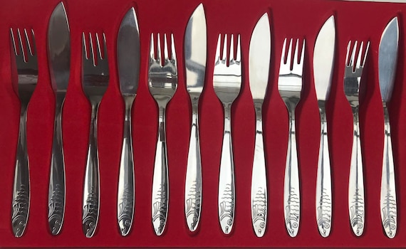Ensemble de couverts à poisson vintage WMF pour 6 personnes - métal argenté - Chippendale - 1950 - France