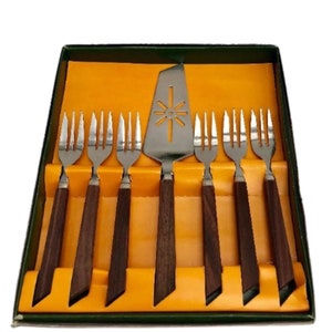 Vintage Palisander Tortenheber Set: Mid-Century Edelstahl Kuchengabeln