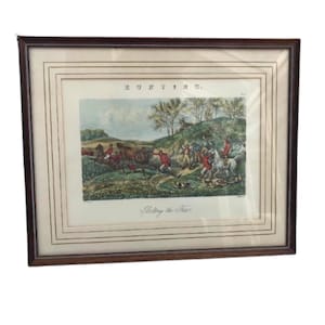 Caccia alla volpe inglese incorniciata, J Harris, dopo H. Alken, stampa incisa, stampa sportiva d'epoca, caccia, cani, volpi, albanelle, decorazioni equestri, regalo per gli amanti
