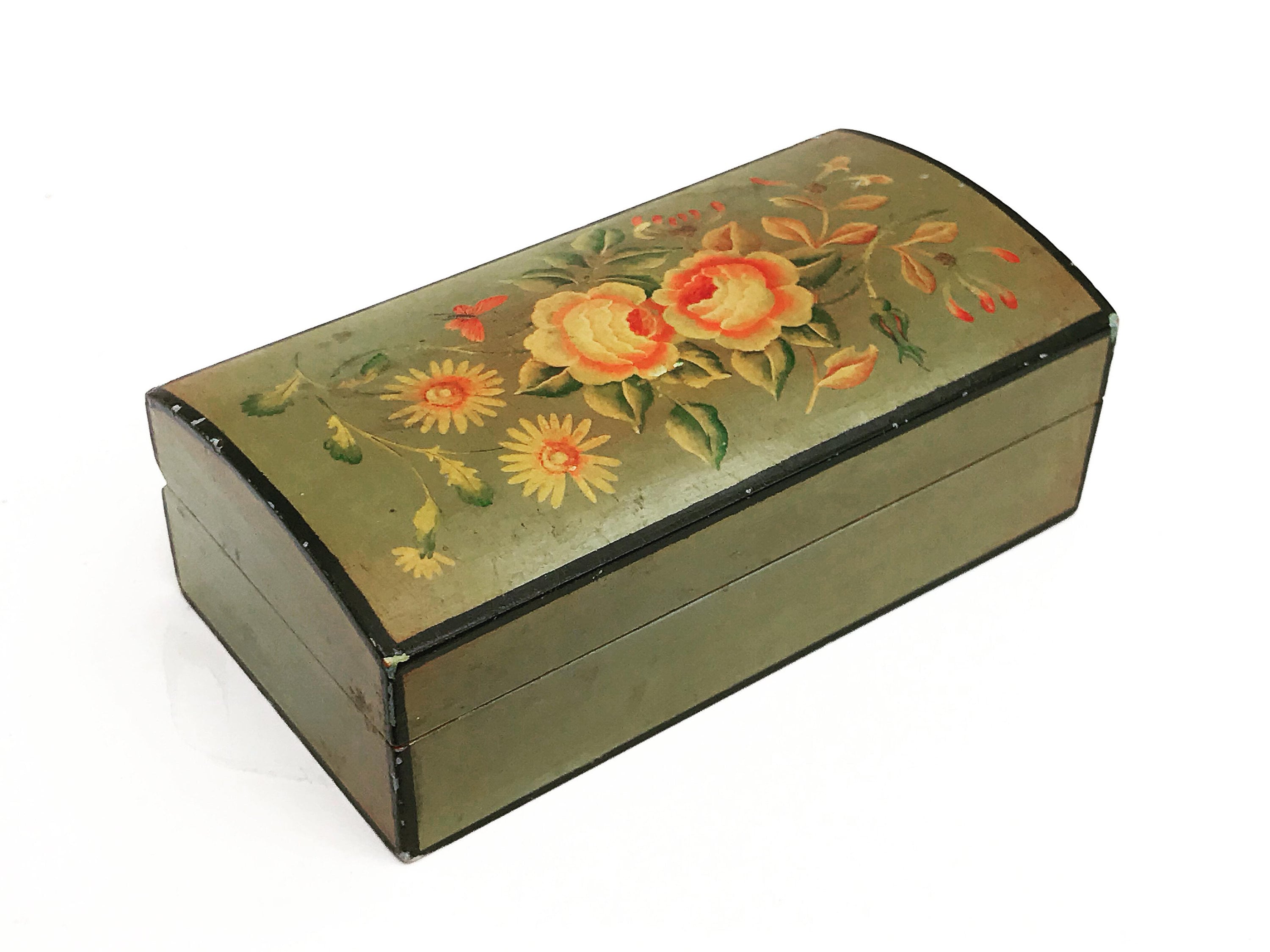 Stamp Box Vintage Wooden Triple Postage Stamps Desk