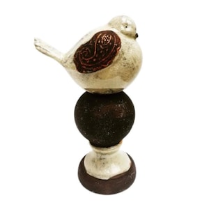 Vintage Raku Ceramic Bird Figurine: Hand-Painted Crackle Glaze Sculpture