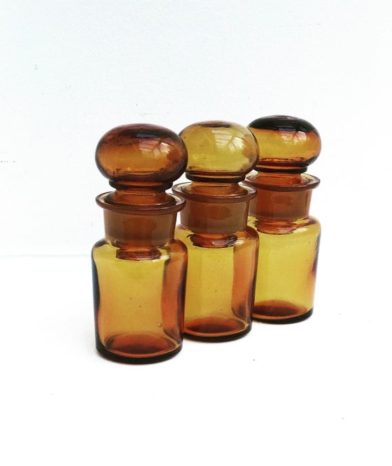 Cabinet Pharmacy Gift Antique Brown Amber Glass Apothecary Bottles Set 2 Cabinet Chemist Medical Bathroom Decor Collectible Medicine