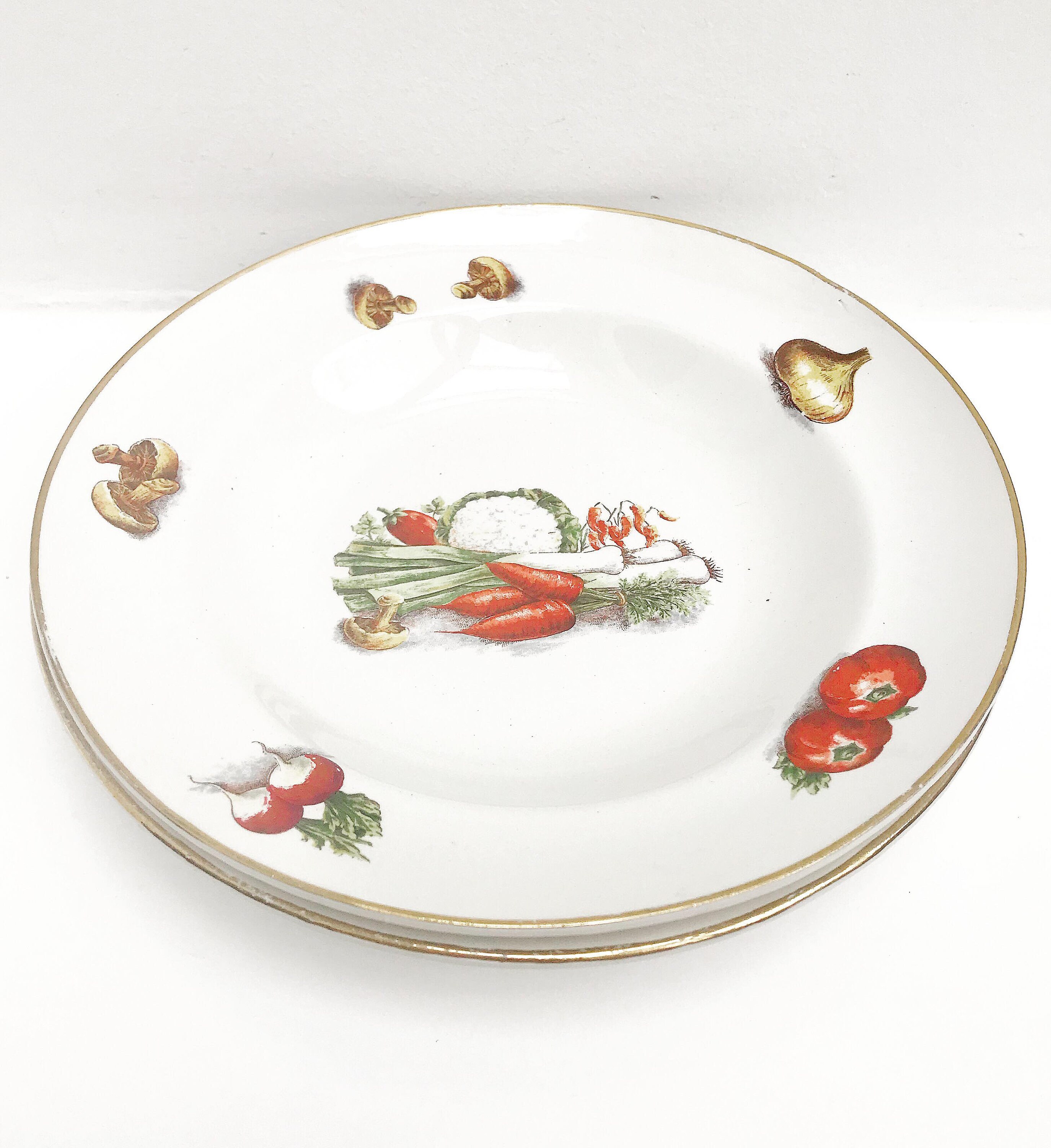 Soup Plates Vegetable Decoration France 1940s Pasta Plates Soup