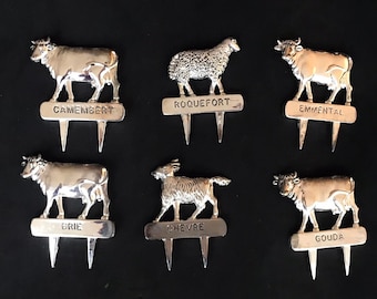 Vintage cheese picks Silver Plated Cheese Markers, French Silea Labels, Hostess gift for cheese lover gift for hostess gift for family