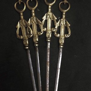 Steel Grilling Skewers, Vintage Brass Figurine Barbecue Skewers Set 4 Large  Pikes brass and steel, 60s, Barbecue Accessories