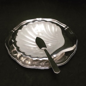 Butter Dish Shell caviar Silver Plated Breakfast Set Vintage wedding gift Dish Antique English hostess