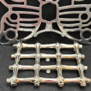 Trivet metal lot de 2 trivets vintage, 1 bamboo Tramontina 1 butterfly San Marco adjustable trivet image 3