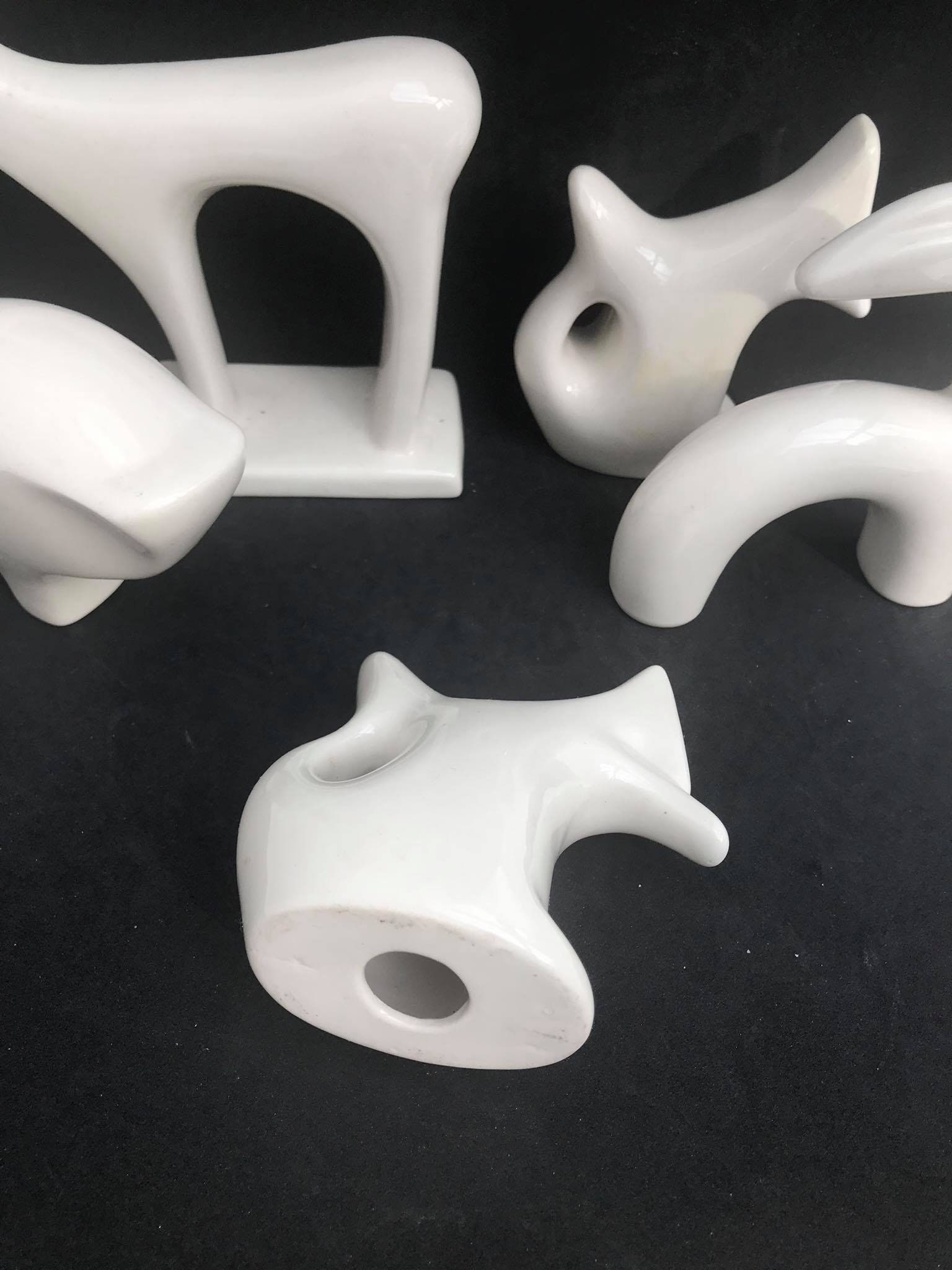 Animal Figurines Boch White Ceramic Glazed Modernist Cubist