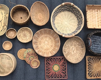 Boho decor art Woven Basket Wicker wall basket round rattan flat basket wall tray bohemian decor wall boho chic Wicker hanging african
