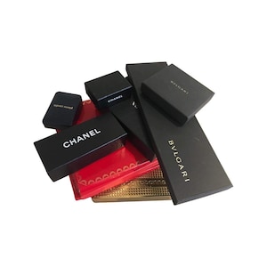 Empty boxes Luxury brands Designer Chanel Bulgari Cartier Prada Escada Hermes Fendi Photography props Vanity decor bathroom decor shop decor