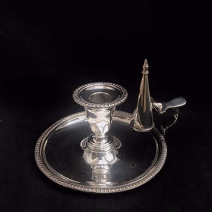 Chamberstick Silver plated Candle Holder British Old, Metal chamber Stick metal Antique English  Candle Holder