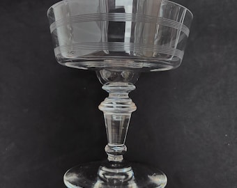 Antique French Crystal Champagne Coupe: Acid Engraved Cocktail Glass