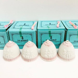 Lladro Christmas Bell Collector, 1987, 4 bells , Vintage  Lladro Bell Christmas ornements, original boxes, Lladro Porcelain, Tree Decoration