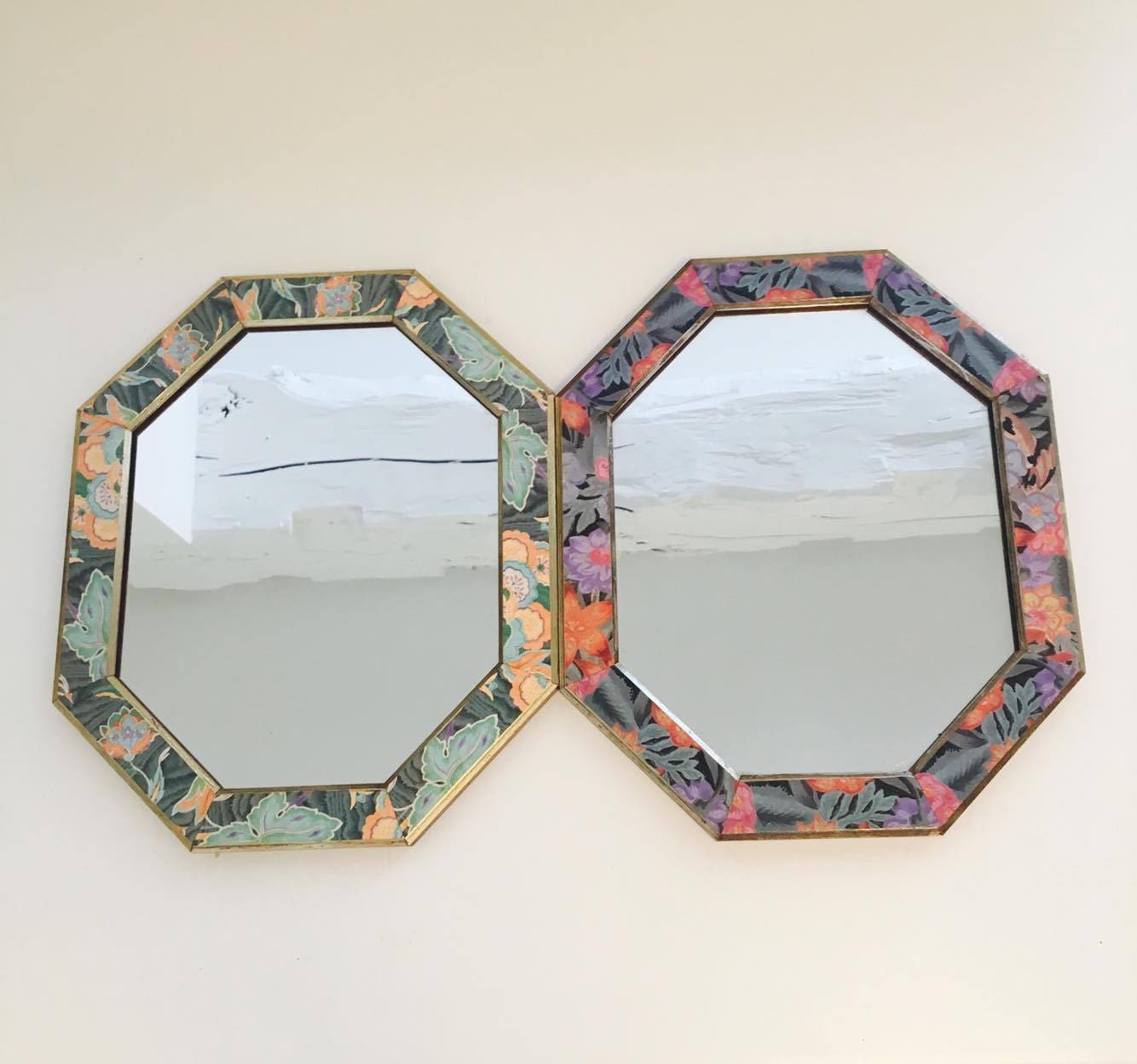 Octogonal Mirrors Wooden Octagon Shape Flowers Decorative