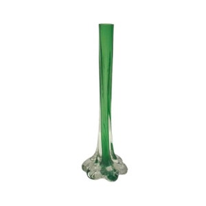 Glass twist bud vase Green Modern Mid Century tall Stretch Vase, Twisted Stem Green Glass Statement vase Art Glass Tube Style Soliflor gift