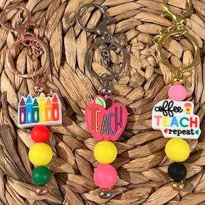 Teacher Keychain Teacher Beaded Keychain Personalized Bag Clip Silicone Beaded Bag Tag Personalized Teacher Keychain