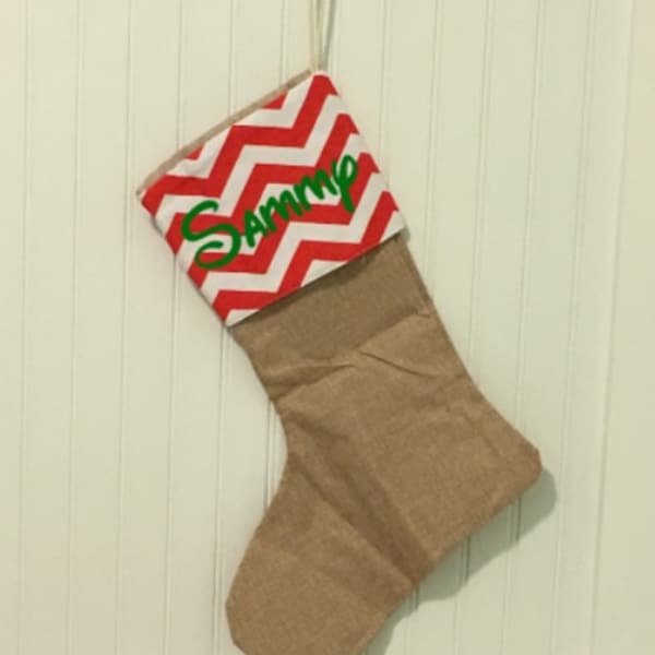 Christmas Stocking Burlap Stocking Chevron Stocking Christmas Personalized Stocking Christmas Decor Monogrammed Stocking Farmhouse Christmas