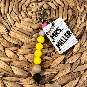 Teacher Beaded Keychain Teacher Personalized Bag Clip Silicone Beaded Bag Tag Pencil Keychain Teacher Gift