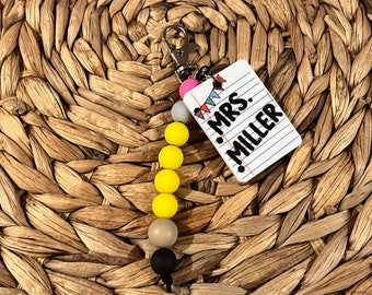 Teacher Beaded Keychain Teacher Personalized Bag Clip Silicone Beaded Bag Tag Pencil Keychain Teacher Gift