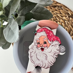 Sequin Santa Lid Topper Vintage Santa Tumbler Christmas Stanley Lid Topper Christmas Lid Topper Teacher Gift