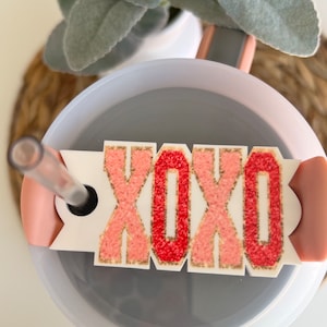 Valentine&#39;s Stanley Topper XOXO Lid Topper Stanley Lid Topper 40 oz Tumbler Stanley Tumbler Valentines Chenille Patch Lid Topper