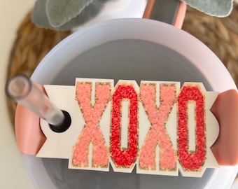 Valentine's Stanley Topper XOXO Lid Topper Stanley Lid Topper 40 oz Tumbler Stanley Tumbler Valentines Chenille Patch Lid Topper