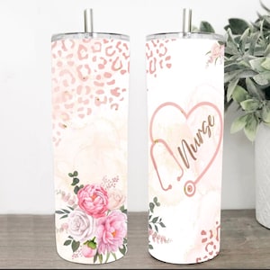 Nurse Tumbler Stethoscope Skinny Tumbler Pink Leopard Print Tumbler Stethoscope Tumbler Nurse Coffee Cup Nurse Gift Christmas Gift for Nurse
