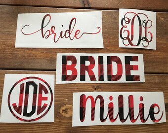 Buffalo Plaid Decal, Flannel And Fizz Decal, Plaid Laptop Decal, Buffalo Plaid Monogram, Buffalo Plaid Name Decal, Laptop Decal, Bride Decal