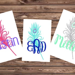 Peacock Decal Feather Decal, Peacock Feather Back To School Boho Boho Decal Vinyl Decal Glitter Decal Peacock Sticker Peacock Monogram Decal
