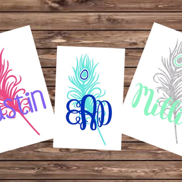 Peacock Decal Feather Decal, Peacock Feather Back To School Boho Boho Decal Vinyl Decal Glitter Decal Peacock Sticker Peacock Monogram Decal