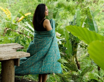 Green Floral Sarong: Handmade Batik Rayon Beach Cover-Up