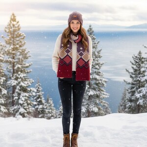 Mongolian Cashmere Scarf: Diamond Pattern, Lavender Beige Brown Red