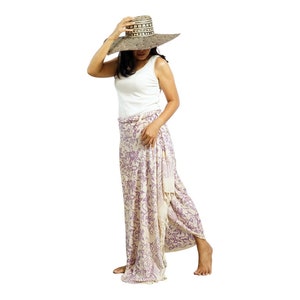 Beige Purple Floral Sarong: Handmade Batik Beach Cover-Up
