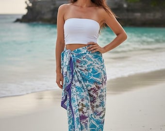 Pareo de batik azul: pareo playero de rayón hecho a mano