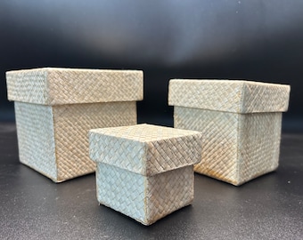 Boîtes Pandan imbriquées | Paniers de rangement tissés à la main | Décoration d'intérieur naturelle | Lot de 3