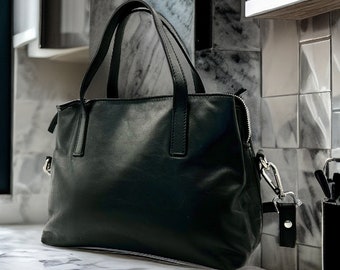 Black leather crossbody bags-multiple pockets-leather satchel women bag-leather satchel women multi pockets -leather messenger bag