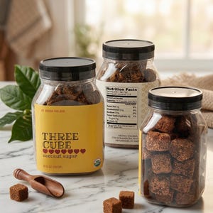 Artisanal Java Coconut Sugar Cubes – Rough Cut, Caramel Sweetener (3 Jars)