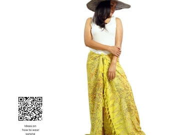 Pareo de batik amarillo: pareo de playa o cubierta de piscina de rayón hecho a mano.