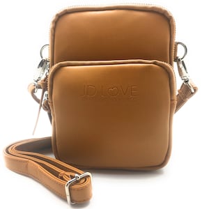 Sac à bandoulière | Sac marron camel | Cuir végétalien | RFID | Sacoche pour iPhone | Sac organisateur| Mini sac| Sac de voyage |Sac cadeau |Sac léger 5,75"X7,75"X2"