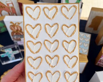 Getextureerd hartschilderij | Kunst met wit hart met gouden rand | inrichting slaapzaal | huisdecoratie | cadeau-idee