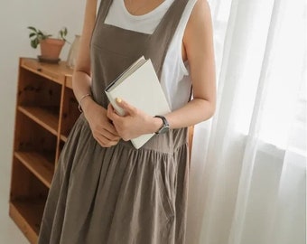 Women's Casual Linen Strap Dresses, Summer Dresses Loose Camisole Dresses with Pockets, Women's Summer Dresses, Women's Linen Dresses