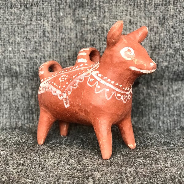 Terracotta figurine. Bull. Mexican folk art. Mexican terracotta. Vintage figurine. Arte popular. Ceramic art. Ceramic figurines. Terracotta