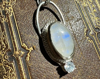 Mondstein und CZ Crystal Celestial Anhänger Halskette Sterling Silber 925