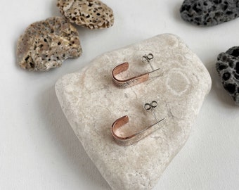 Handmade original design rustic style mixed metal sterling silver and recycled copper earrings one of a kind