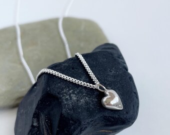 Handmade recycled sterling silver minimalist style loveheart pendant on chain