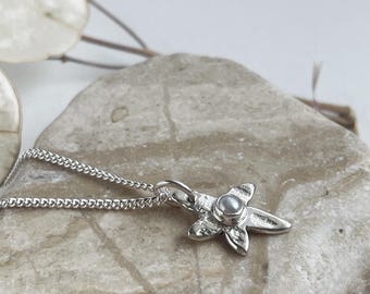 Handmade one of a kind sterling silver and fresh water pearl floral pendant