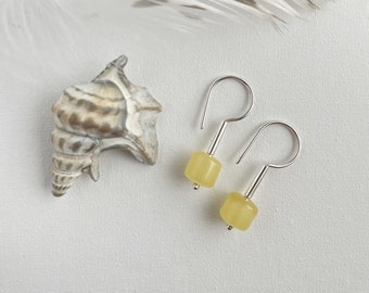 Handmade sterling silver minimalist design baltic amber dangle earrings