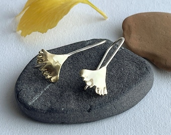 Handmade sterling silver and brass floral dangle earrings